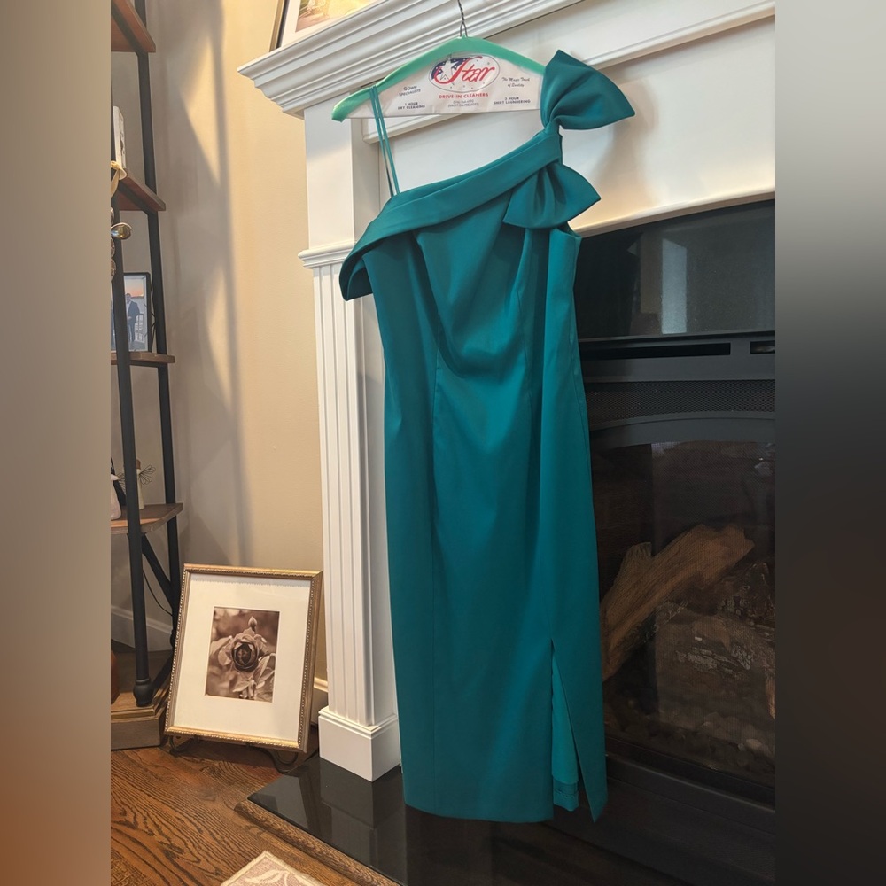 Aidan Mattox Teal One-Shoulder Dress